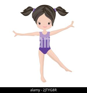 Clipart Cute Girl Gymnast Gym. Vector Illustration: Beautiful Cute Little Gymnast. Stock Vector