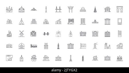 Buildings set ideas, linear icons, line signs set, vector collection Stock Vector