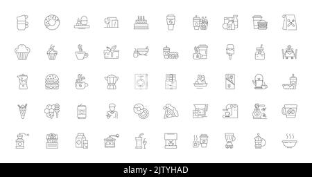 Cafe concept illustration, linear icons, line signs set, vector collection Stock Vector