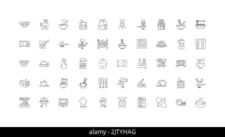 Cooking concept illustration, linear icons, line signs set, vector collection Stock Vector