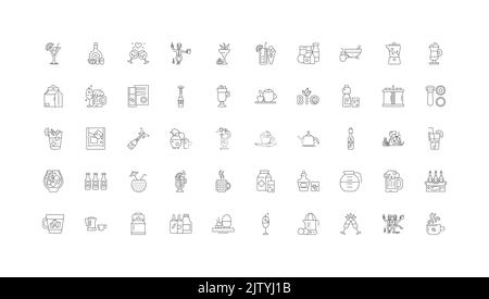 Drinks concept illustration, linear icons, line signs set, vector collection Stock Vector