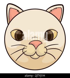 Cute and rounded cat head with happy gesture in cartoon style. Stock Vector