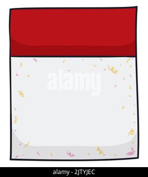 Festive loose-leaf calendar template decorated with confetti and streamers in cartoon style. Stock Vector