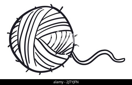 Ball of yarn with unleashed string in doodle style and white background. Stock Vector