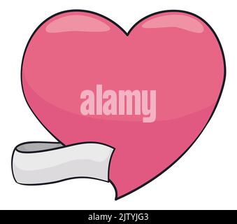 Giant heart shape of pink color, wrapped with white empty ribbon, isolated over white background. Stock Vector
