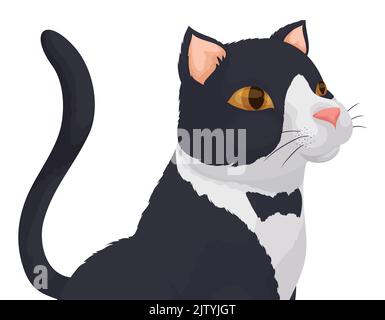 Elegant bicolor tuxedo cat with patch like a bow tie on its fur. Stock Vector