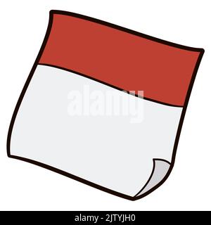 Empty loose-leaf calendar with corner flipped, in cartoon style and bold outline, isolated over white background. Stock Vector