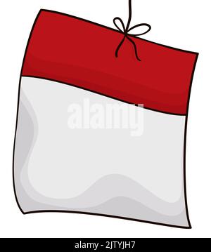 Template design with loose-leaf calendar with empty space, hanging from a string with bow. Stock Vector