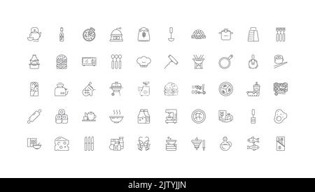 Cooking, restaurant ideas, linear icons, line signs set, vector collection Stock Vector