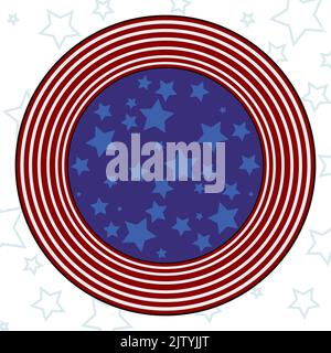 Patriotic American template design with red and blue round button, stripes and stars. Stock Vector