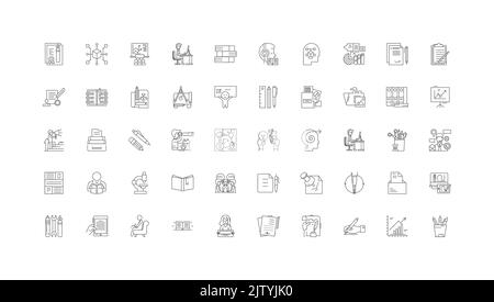 Content marketing concept illustration, linear icons, line signs set, vector collection Stock Vector