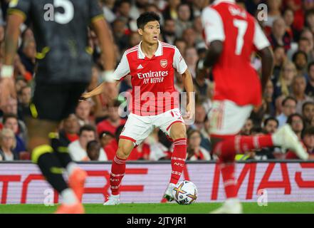 31 Aug 2022 - Arsenal v Aston Villa - Premier League - Emirates Stadium  Arsenal's Takehiro Tomiyasu during the match at the Emirates Stadium. Picture : Mark Pain / Alamy Live News Stock Photo