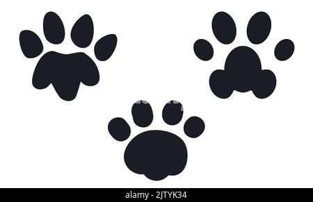Set with three paws silhouettes samples, isolated over white background. Stock Vector