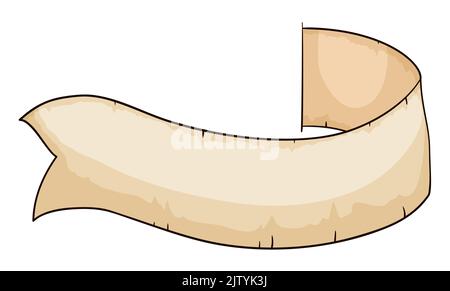 Long strip of scroll like an aged empty ribbon in cartoon style, over white background. Stock Vector