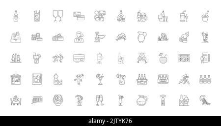 Bar concept ideas, linear icons, line signs set, vector collection Stock Vector