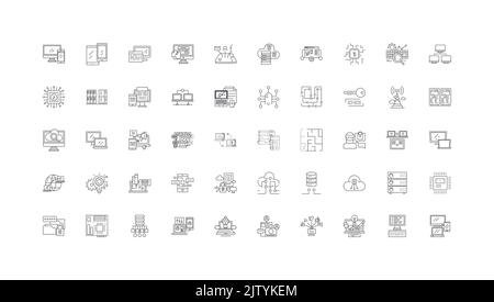 Digital concept illustration, linear icons, line signs set, vector collection Stock Vector