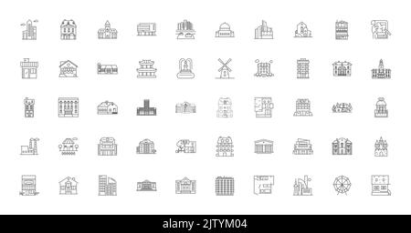 Architecture ideas, linear icons, line signs set, vector collection Stock Vector