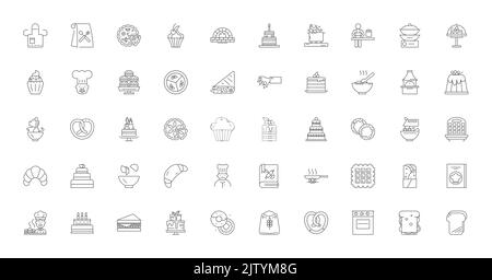 Bakery ideas, linear icons, line signs set, vector collection Stock Vector