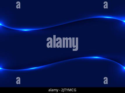 Abstract template glowing blue wave neon lighting background technology concept. Vector illustration Stock Vector