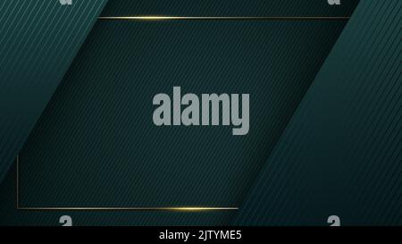 Abstract modern luxury green geometric stripes with golden frame background and texture. Vector illustration Stock Vector