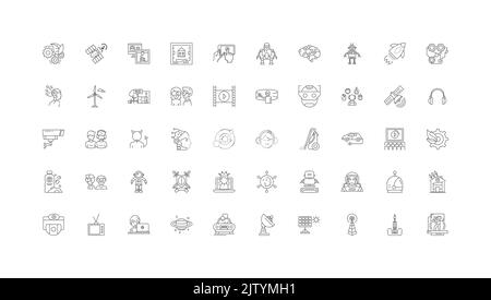 Future concept illustration, linear icons, line signs set, vector collection Stock Vector