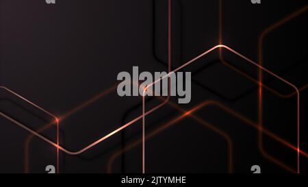Abstract black premium background with red and golden metallic geometric hexagons elements and lighting effect technology style. Vector illustration Stock Vector