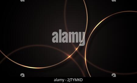 Abstract black premium background with golden geometric circles elements and lighting effect luxury style. Vector illustration Stock Vector