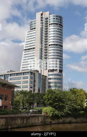 Bridgewater Place nicknamed The Dalek, an office and residential skyscraper on the River Aire, Leeds, West Yorkshire, UK. Stock Photo