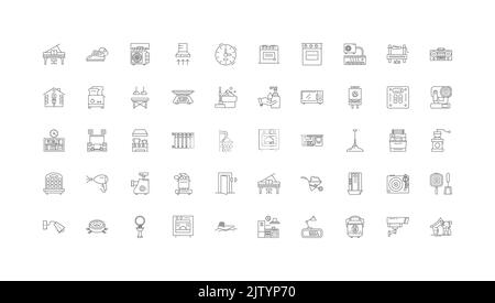 Homeware concept illustration, linear icons, line signs set, vector collection Stock Vector