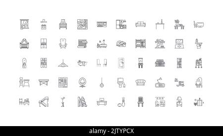 Interior design ideas, linear icons, line signs set, vector collection Stock Vector