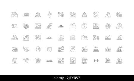 Landscapes concept illustration, linear icons, line signs set, vector collection Stock Vector