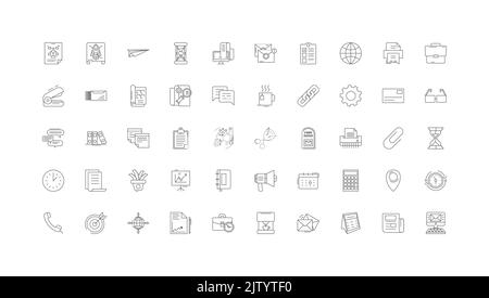 Office supplies ideas, linear icons, line signs set, vector collection Stock Vector