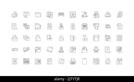 Printing ideas, linear icons, line signs set, vector collection Stock Vector