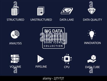 Big data vector icon set in flat design and dark mode Stock Vector