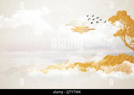 Modern Chinese landscape digital art Stock Photo