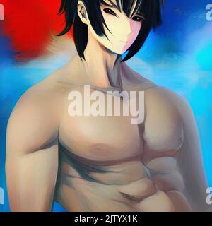 stylish anime boy. oil painting illustration Stock Photo