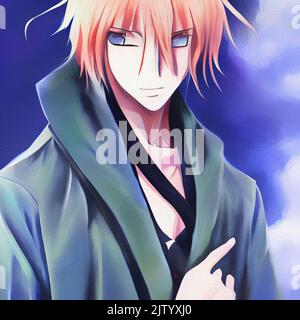 stylish anime boy. oil painting illustration Stock Photo