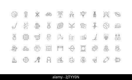 Sport equipment ideas, linear icons, line signs set, vector collection Stock Vector