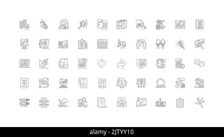 Reports concept illustration, linear icons, line signs set, vector collection Stock Vector