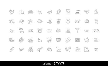 Meat ideas, linear icons, line signs set, vector collection Stock Vector