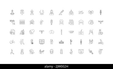 Woman's health ideas, linear icons, line signs set, vector collection Stock Vector