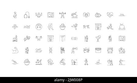 Wellness concept illustration, linear icons, line signs set, vector collection Stock Vector