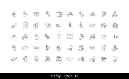 Hands gestures set ideas, linear icons, line signs set, vector collection Stock Vector