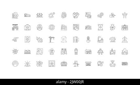 Supply chain concept illustration, linear icons, line signs set, vector collection Stock Vector