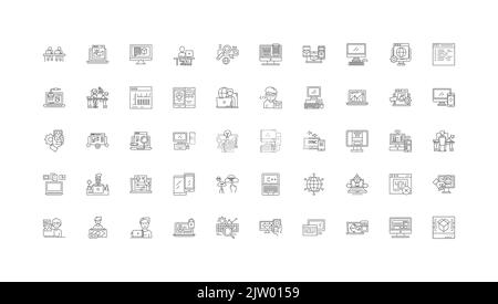 Web programming concept illustration, linear icons, line signs set, vector collection Stock Vector