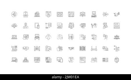 Network technologies concept illustration, linear icons, line signs set, vector collection Stock Vector