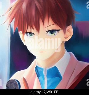 stylish anime boy. oil painting illustration Stock Photo