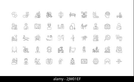 Patient ideas, linear icons, line signs set, vector collection Stock Vector