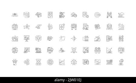 Hitech business concept illustration, linear icons, line signs set, vector collection Stock Vector