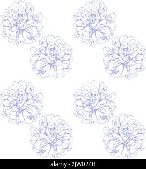Seamless pattern of hand drawn peonies flowers. Faded pastel blues. Stock Vector